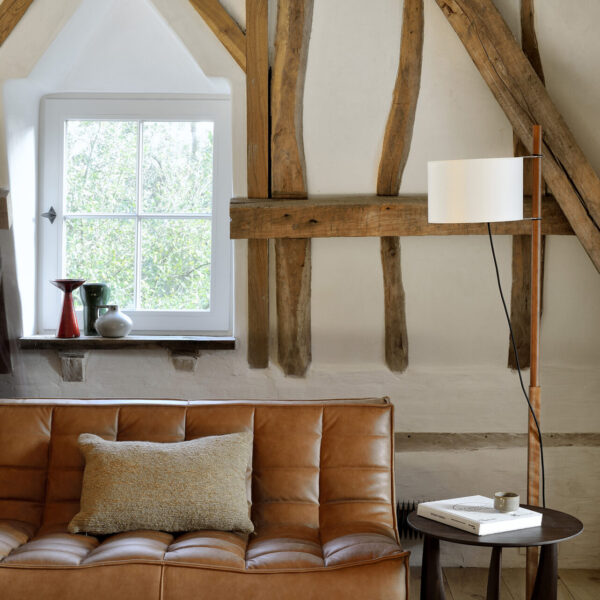 Old Saddle Sofa and Geometric Side Table