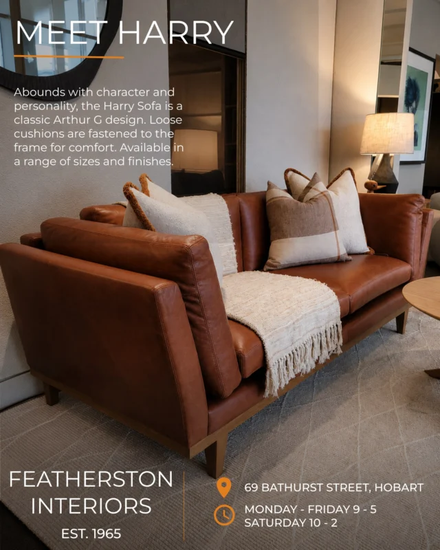 Meet Harry — a sofa with plenty of character. 🤎

A classic Arthur G design, Harry combines beautiful proportions, relaxed comfort and distinctive loose cushions fastened to the frame.

Available in a range of sizes, fabrics and leathers to make it your own.

📍 Discover Harry at Featherston Interiors, Hobart.

#FeatherstonInteriors #ArthurG #HarrySofa #AustralianMade #AustralianFurniture #LeatherSofa #CustomSofa #HobartInteriors #TasmanianInteriors #AustralianInteriors #InteriorDesign #Hobart